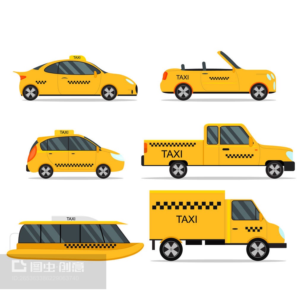 出租車服務(wù)車集矢量廣告設(shè)計(jì)